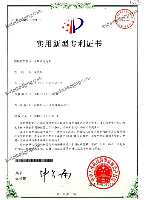Certificate of dredger